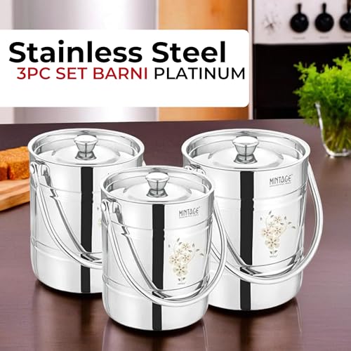 Mintage Laser Milk Barni Stainless Steel 4+5+7 litres Set of 3 |Oil Dolu Jar Ghee Dolchi | Heavy Body Steel Container with Lid | Storage Can | Strong Safe Durable Multipurpose Kitchenware Daily Use - Image 4