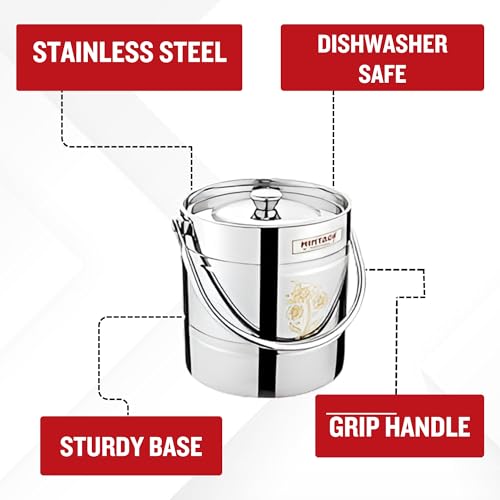 Mintage Laser Milk Barni Stainless Steel 4+5+7 litres Set of 3 |Oil Dolu Jar Ghee Dolchi | Heavy Body Steel Container with Lid | Storage Can | Strong Safe Durable Multipurpose Kitchenware Daily Use - Image 2