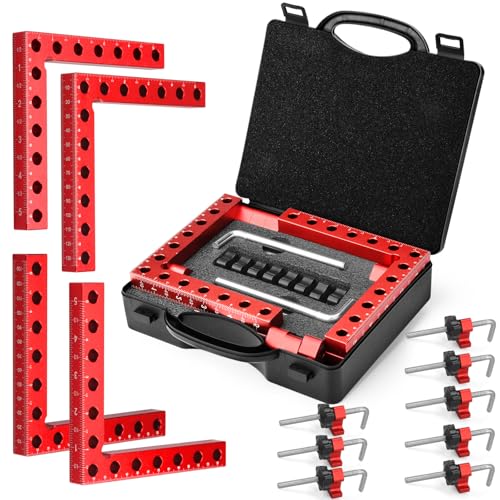 Comfylichi Corner Clamp for Woodworking, 90 Degree Clamp with Box, Right Angle Clamp Woodworking Tools, 4 Pack 5.5" x 5.5"Aluminum Alloy Positioning Clamping Squares for Picture Frames Cabinets - Image 1