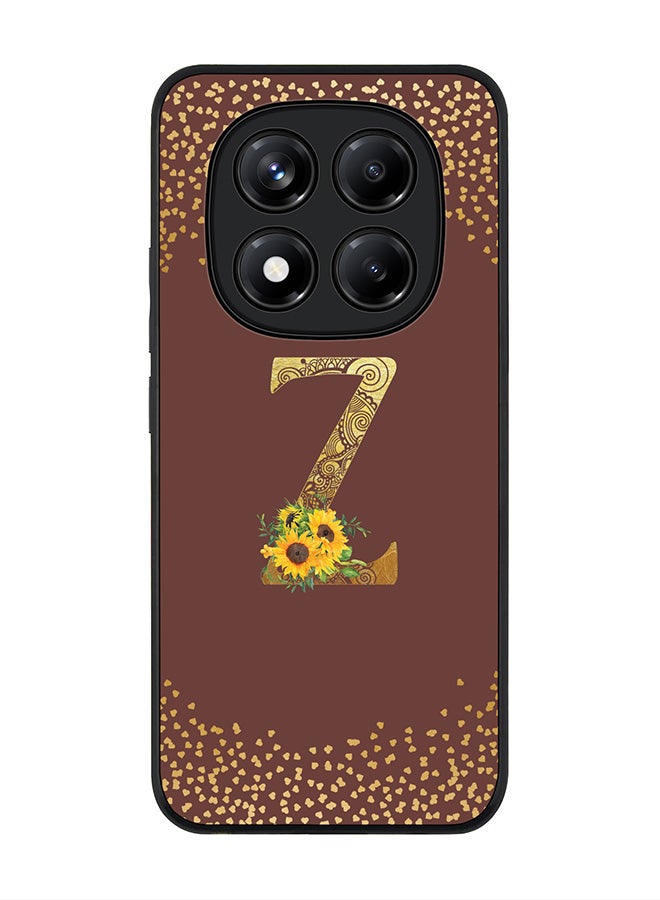 Stylizedd For Xiaomi Redmi Note 14 Pro 5G / X7 5G Case,Slim fit Camera Protection, Shockproof Thin Phone cover  - Custom Floral Monogram - Z  (Brown ) - Image 1