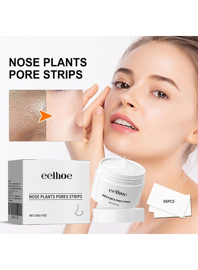 EELHOE Nose Plants Pores Strips - Blackhead Removal, Nose Plants Pore Strips, Peel Off Mask for Nose & Face, Blackheads Cleansing Cream Set, Peel Off Nose Patch, Nose Patch Pore Cleanser (30ml + Nose Strip 60pcs) - Image 1