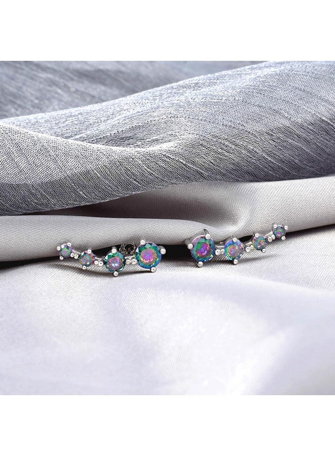 ELEDUCTMON Silver Stud Earrings For Women Trendy - Sterling Silver Ear Climber Earrings Hypoallergenic Post Earrings For Sensitive Ears Colorful Cubic Zirconia Earrings Fashion Women'S Earrings Gift For Birthday - Image 4