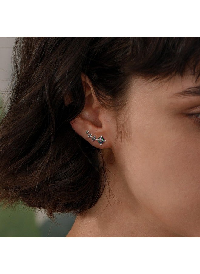 ELEDUCTMON Silver Stud Earrings For Women Trendy - Sterling Silver Ear Climber Earrings Hypoallergenic Post Earrings For Sensitive Ears Colorful Cubic Zirconia Earrings Fashion Women'S Earrings Gift For Birthday - Image 3