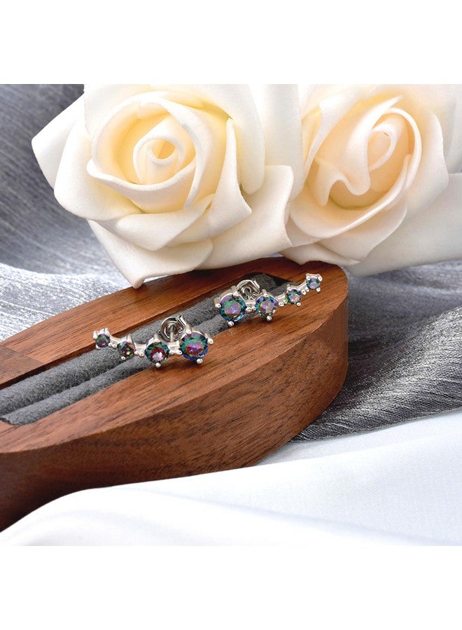 ELEDUCTMON Silver Stud Earrings For Women Trendy - Sterling Silver Ear Climber Earrings Hypoallergenic Post Earrings For Sensitive Ears Colorful Cubic Zirconia Earrings Fashion Women'S Earrings Gift For Birthday - Image 5