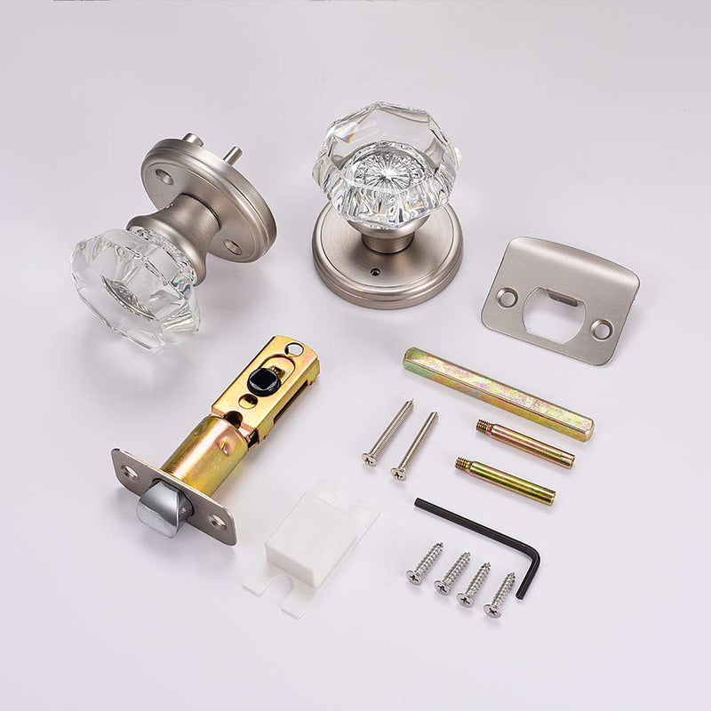 Clctk Crystal Glass Door Knobs Interior Modern Bathroom Bedroom Door Knobs With Lock Privacy Function Satin Nickel - Image 3