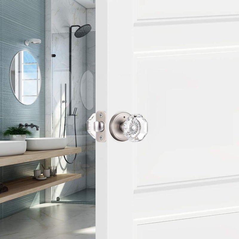 Clctk Crystal Glass Door Knobs Interior Modern Bathroom Bedroom Door Knobs With Lock Privacy Function Satin Nickel - Image 5