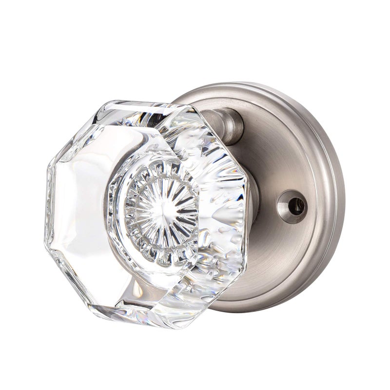 Clctk Crystal Glass Door Knobs Interior Modern Bathroom Bedroom Door Knobs With Lock Privacy Function Satin Nickel - Image 2
