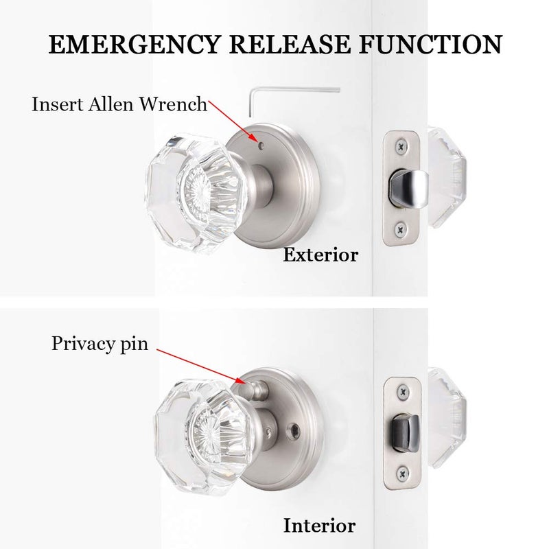Clctk Crystal Glass Door Knobs Interior Modern Bathroom Bedroom Door Knobs With Lock Privacy Function Satin Nickel - Image 4