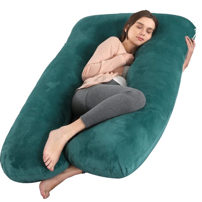 55 INCHES PREGNANCY PILLOWS FOR SLEEPING U SHAPED MATERNITY FULL BODY PILLOW FOR PREGNANT WOMEN WITH HIP LEG BACK BELLY SUPPORT REMOVABLE WASHABLE VELVET COVER TEAL GREEN