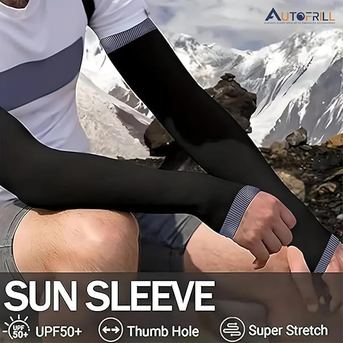 AUTOFRILL Arm Sleeves for Men and Women - UV Protection Hand Gloves with Thumb Hole (Black, 1 Pair) - Image 3