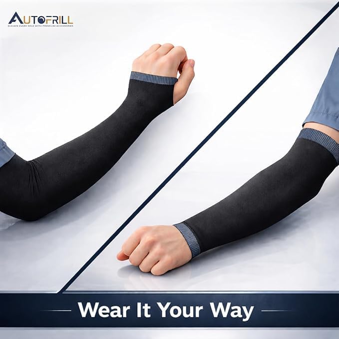 AUTOFRILL Arm Sleeves for Men and Women - UV Protection Hand Gloves with Thumb Hole (Black, 1 Pair) - Image 2