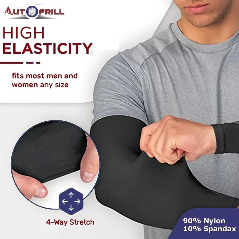AUTOFRILL Arm Sleeves for Men and Women - UV Protection Hand Gloves with Thumb Hole (Black, 1 Pair) - Image 5