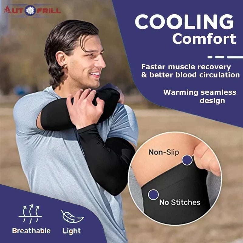 AUTOFRILL Arm Sleeves for Men and Women - UV Protection Hand Gloves with Thumb Hole (Black, 1 Pair) - Image 4