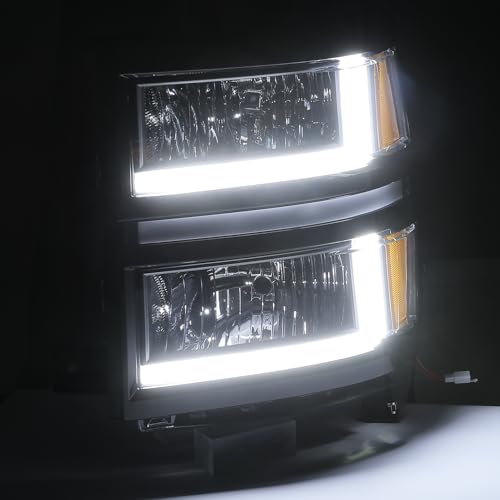 M-AUTO Driver and Passenger Side Headlight w/LED DRL Compatible with 2014-2015 Chevy Silverado 1500, Black Housing Amber Corner Left and Right Pair Headlamps Assembly - Image 5