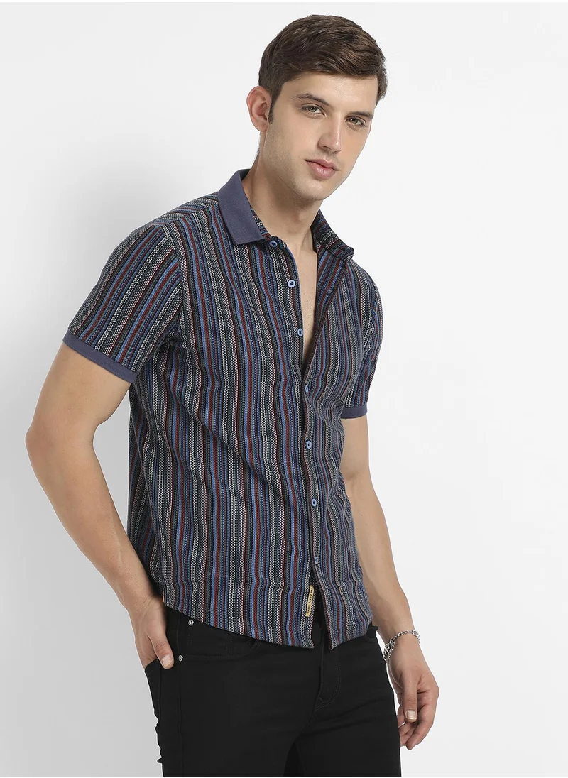 Campus Sutra Men's Multicolour Contrast Knitted Shirt