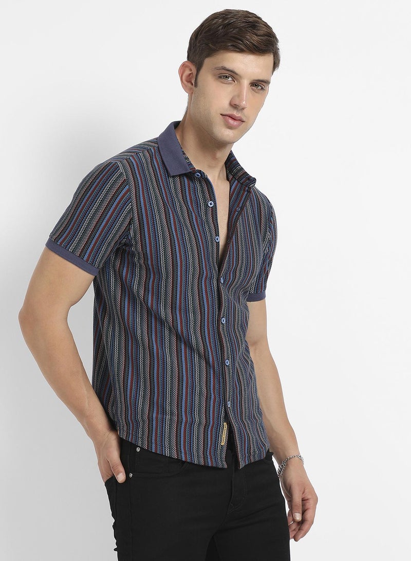Campus Sutra Men's Multicolour Contrast Knitted Shirt  - Image 3