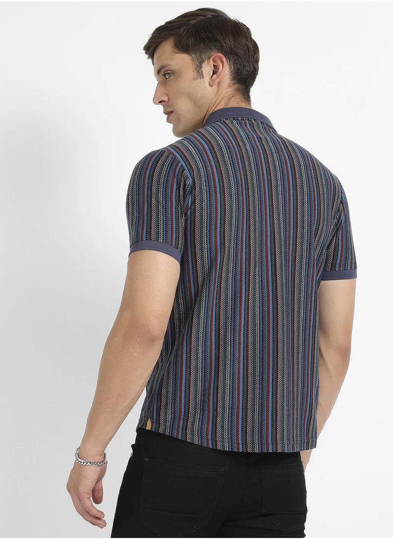 Campus Sutra Men's Multicolour Contrast Knitted Shirt