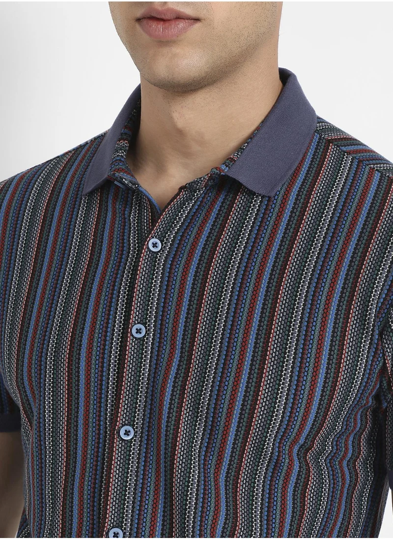 Campus Sutra Men's Multicolour Contrast Knitted Shirt