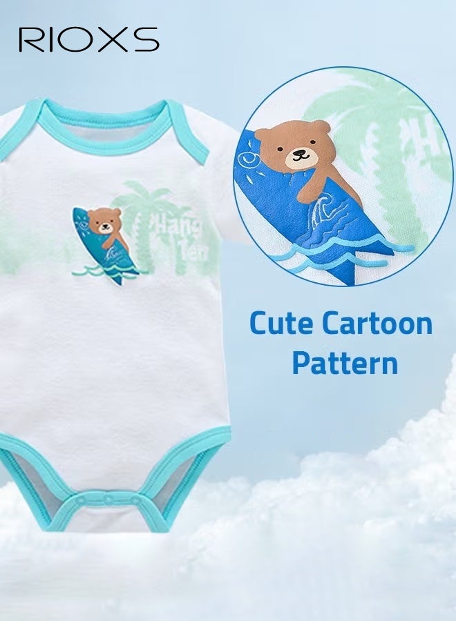 RIOXS Baby Boys Girls Onepiece Romper Sets 3pcs Summer Baby Bodysuit Half Sleeves Romper Sleep Suit Sets for Baby Made from Lightweight Breathable and Soft Cotton Fabric  - Image 2