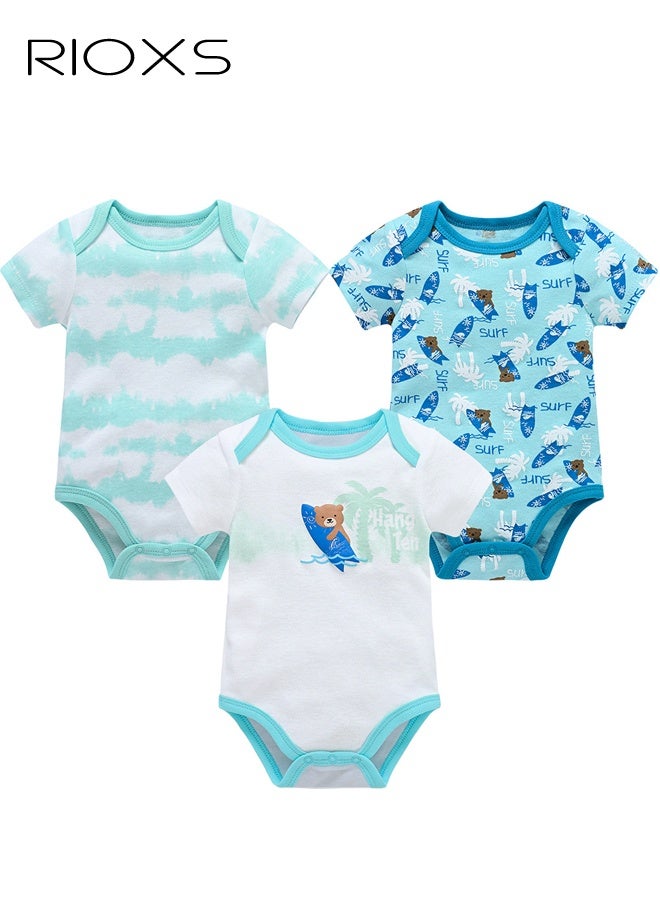 Baby Boys Girls Onepiece Romper Sets 3pcs Summer Baby Bodysuit Half Sleeves Romper Sleep Suit Sets for Baby Made from Lightweight Breathable and Soft Cotton Fabric