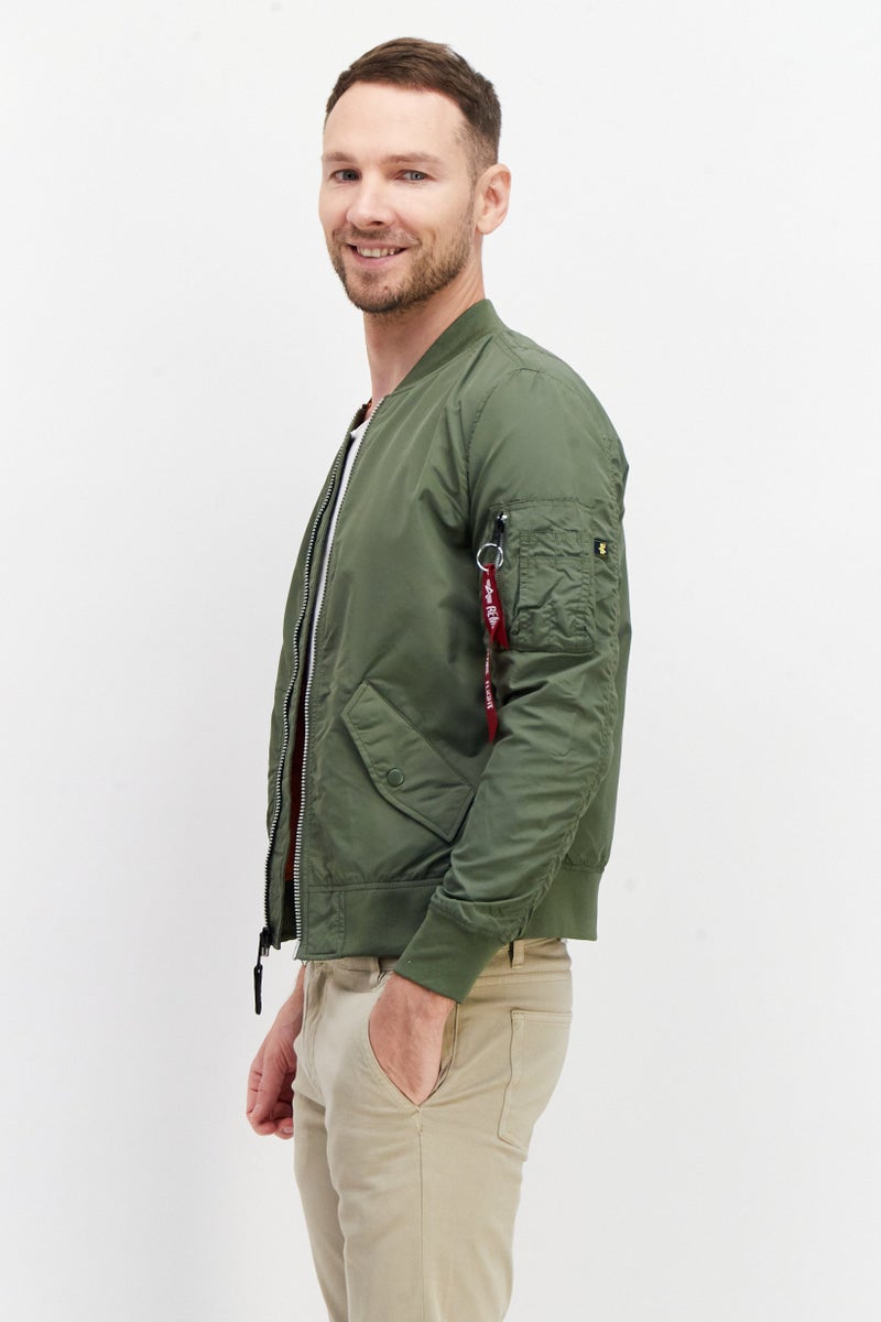 Alpha Industries جاكيت بومبر سادة للرجال، زيتوني - Image 4