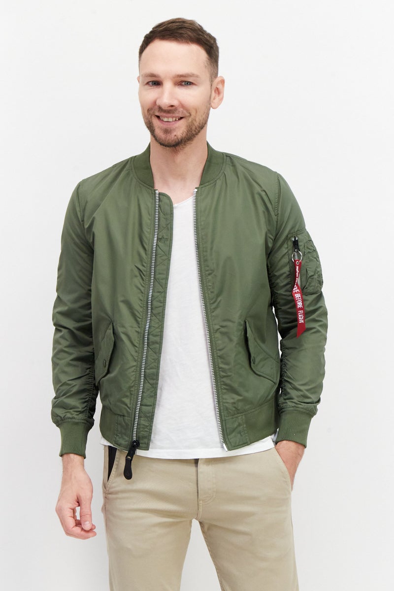 Alpha Industries جاكيت بومبر سادة للرجال، زيتوني - Image 1
