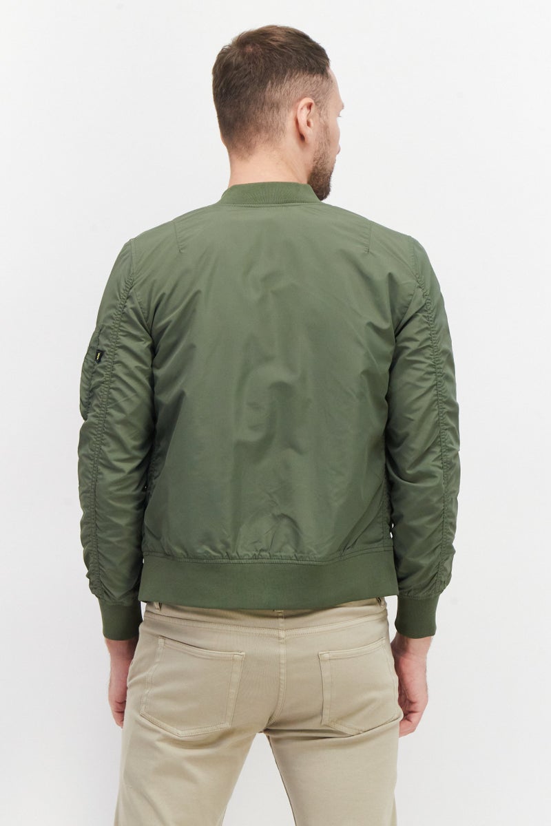 Alpha Industries جاكيت بومبر سادة للرجال، زيتوني - Image 2