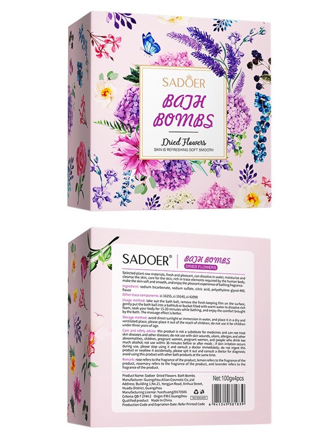 SADOER - 4 types of 100g bath bomb bombs, clean aromatherapy bath balls, lavender scent, lemon scent, rose scent, rosemary scent - Image 1
