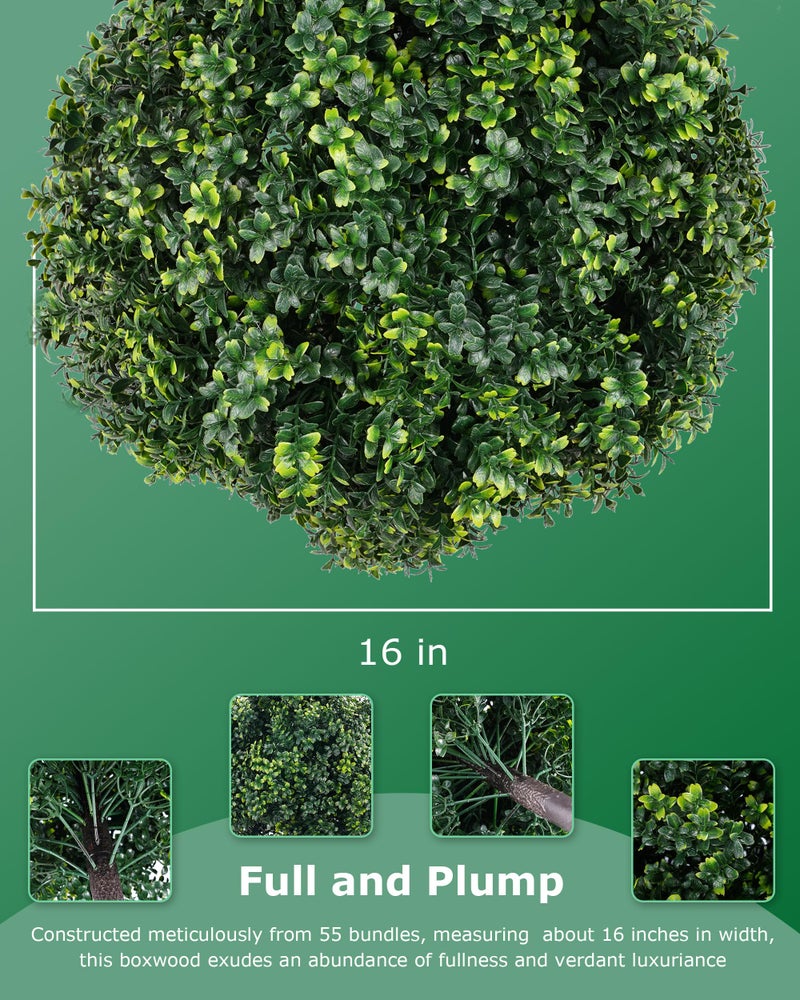 FONYICK 28 Inch Artificial Boxwood Trees, 2 Sets Faux Boxwood Topiary with Spikes, Pot Filler Fake Shrubs Plants for Outdoor Planters, Round Topiary Bush Balls Front Porch Home Garden Spring Decor - Image 4