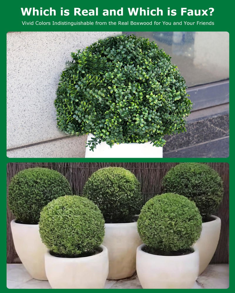 FONYICK 28 Inch Artificial Boxwood Trees, 2 Sets Faux Boxwood Topiary with Spikes, Pot Filler Fake Shrubs Plants for Outdoor Planters, Round Topiary Bush Balls Front Porch Home Garden Spring Decor - Image 3