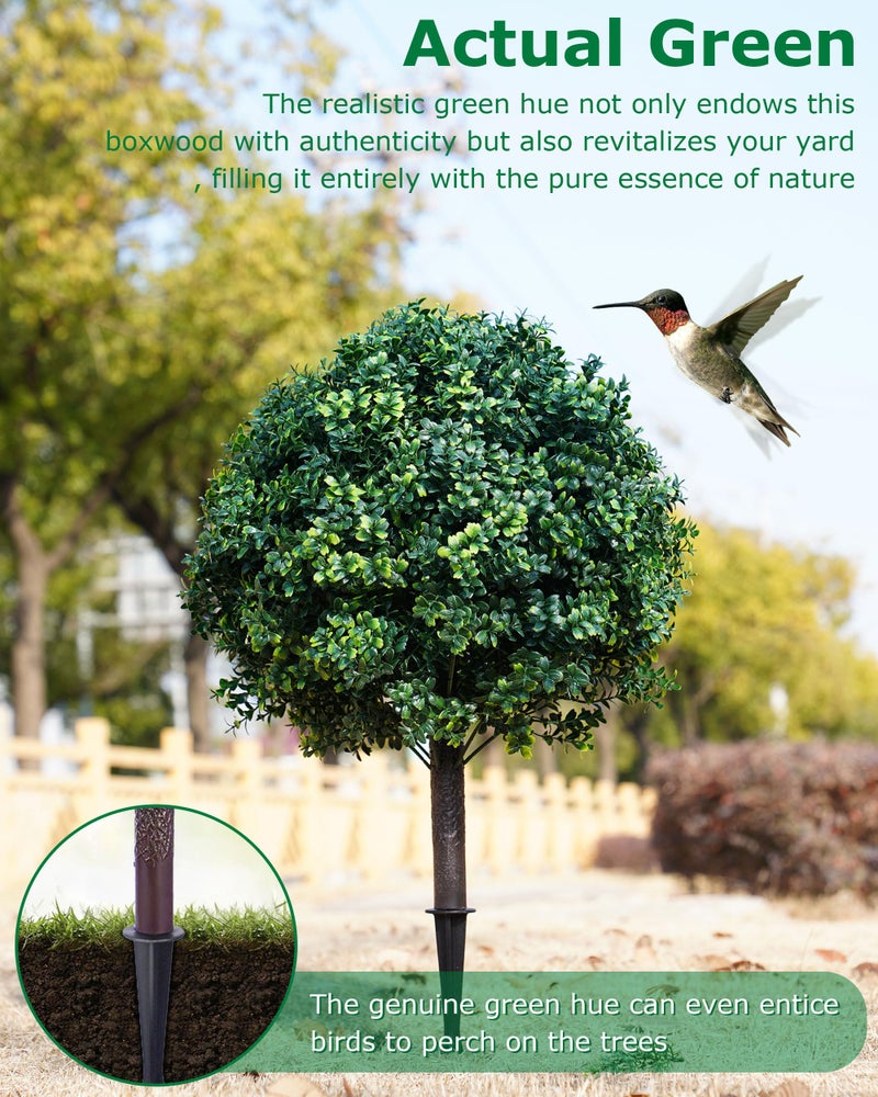 FONYICK 28 Inch Artificial Boxwood Trees, 2 Sets Faux Boxwood Topiary with Spikes, Pot Filler Fake Shrubs Plants for Outdoor Planters, Round Topiary Bush Balls Front Porch Home Garden Spring Decor - Image 5