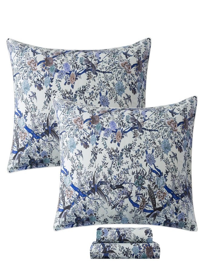 فادفاي طقم ملاءات سرير FADFAY مقاس كينج، بنقشة زهور وطيور نباتية، لون أزرق عتيق، مناسب لغرف النوم الريفية، مصنوع من القطن المصري 100%، ناعم ومريح، بجيب عميق 17.7 بوصة، 4 قطع، مقاس كينج - Image 1