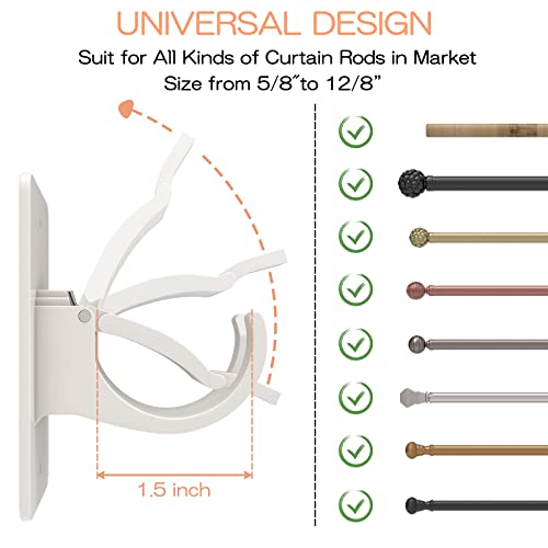 CIEMGNZOC 4PCS No Drill Curtain Brackets, Self-Adhesive Rod Holders, Nail Free Adjustable, Hooks for Rods Under 1.57 Inch (White) - Image 2