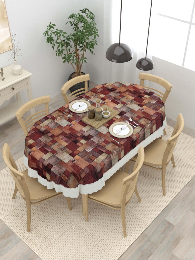 Clasiko 6 Seater Oval Dining Table Cover; 60x90 Inches or 152x228 Cms; Material - PVC; Anti Slip; Maroon Checks; 69042 - Image 1