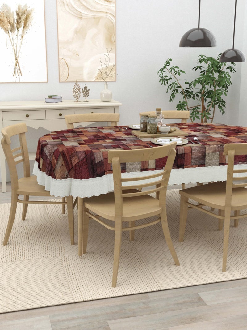 Clasiko 6 Seater Oval Dining Table Cover; 60x90 Inches or 152x228 Cms; Material - PVC; Anti Slip; Maroon Checks; 69042 - Image 3