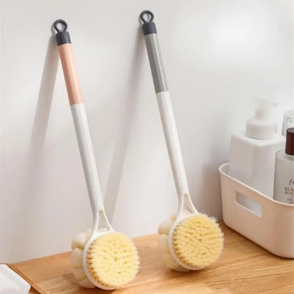 RAGYULA 2 IN 1 Back Body Bath Brush with Bristles and Loofah Back Scrubber with Curved Long Handled for Skin Exfoliating Bath Massage Bristles Suitable for Wet or Dry Men and WomenMulti - Image 3