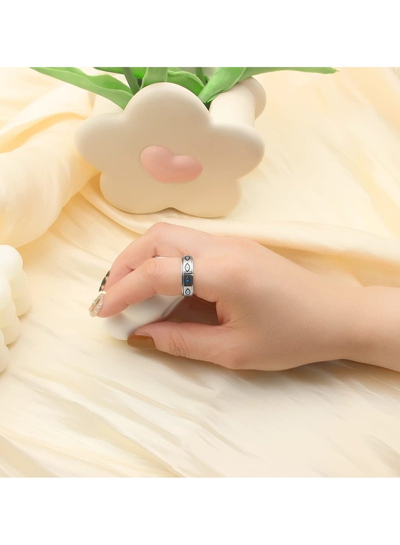 Zikra Anxiety Ring for Women, Spinner Ring, Titanium Stainless Steel Fidget Ring, Men 6mm Width With Blue Evil Eye Pattern, Spinner Ring for Anxiety Relief Fidget, Spinning Outer Band (Size:9) - Image 5