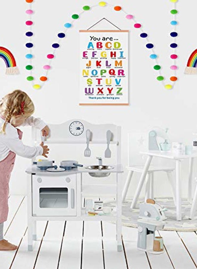 KAIRNE Colorful ABC Alphabet Art Print With Wood Magnetic Poster Hanger Frame, 28X45CM You Are Amazing Positive Affirmation Words Canvas Wall Art For Home School Classroom Room Decor - Image 3
