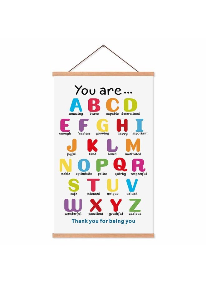 KAIRNE Colorful ABC Alphabet Art Print With Wood Magnetic Poster Hanger Frame, 28X45CM You Are Amazing Positive Affirmation Words Canvas Wall Art For Home School Classroom Room Decor - Image 1