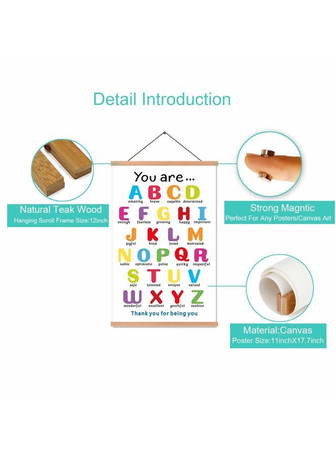 KAIRNE Colorful ABC Alphabet Art Print With Wood Magnetic Poster Hanger Frame, 28X45CM You Are Amazing Positive Affirmation Words Canvas Wall Art For Home School Classroom Room Decor - Image 5