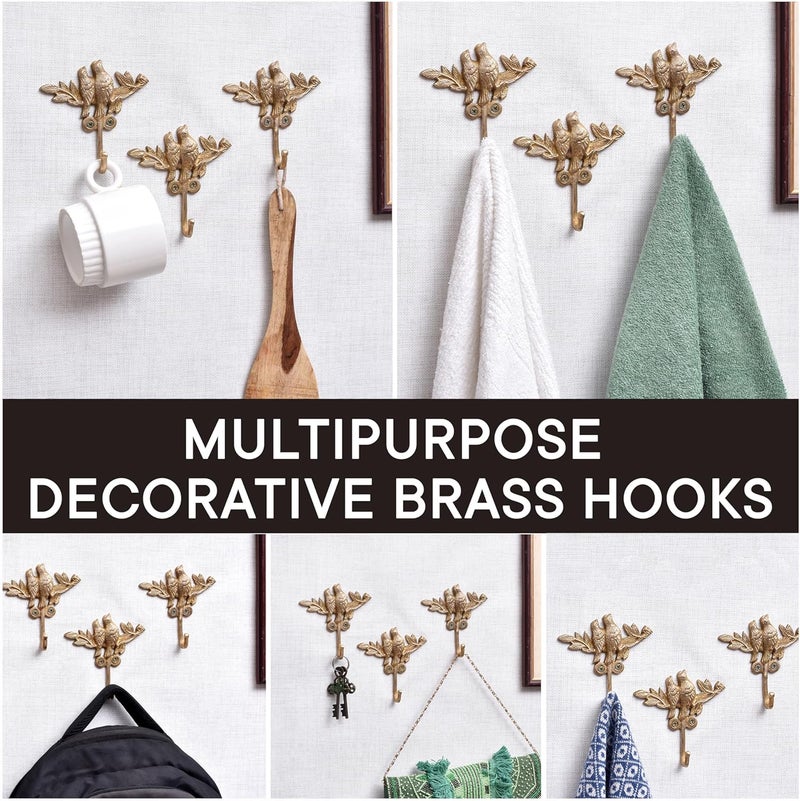 Indian-Shelf 3 Piece Vintage Kids Bird Wall Hooks for Hanging Coats, Bags, Backpack, Purse, Hat Coats Gold Decorative Hooks Brass Key Holder - Image 4