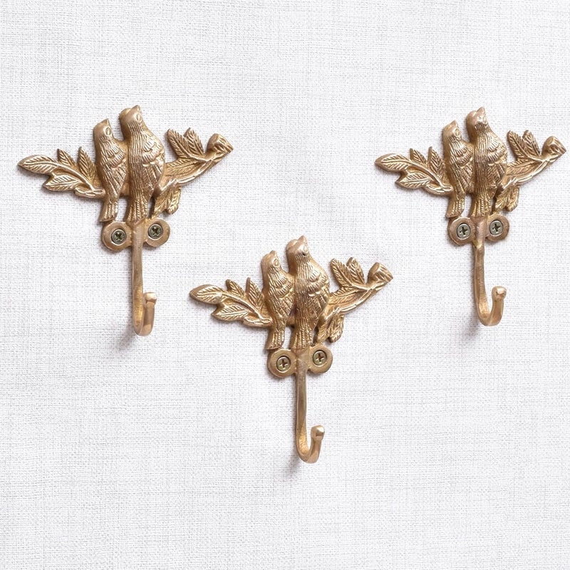Indian-Shelf 3 Piece Vintage Kids Bird Wall Hooks for Hanging Coats, Bags, Backpack, Purse, Hat Coats Gold Decorative Hooks Brass Key Holder - Image 1