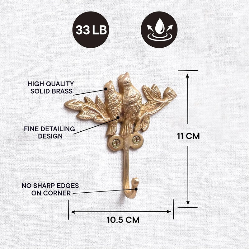 Indian-Shelf 3 Piece Vintage Kids Bird Wall Hooks for Hanging Coats, Bags, Backpack, Purse, Hat Coats Gold Decorative Hooks Brass Key Holder - Image 2