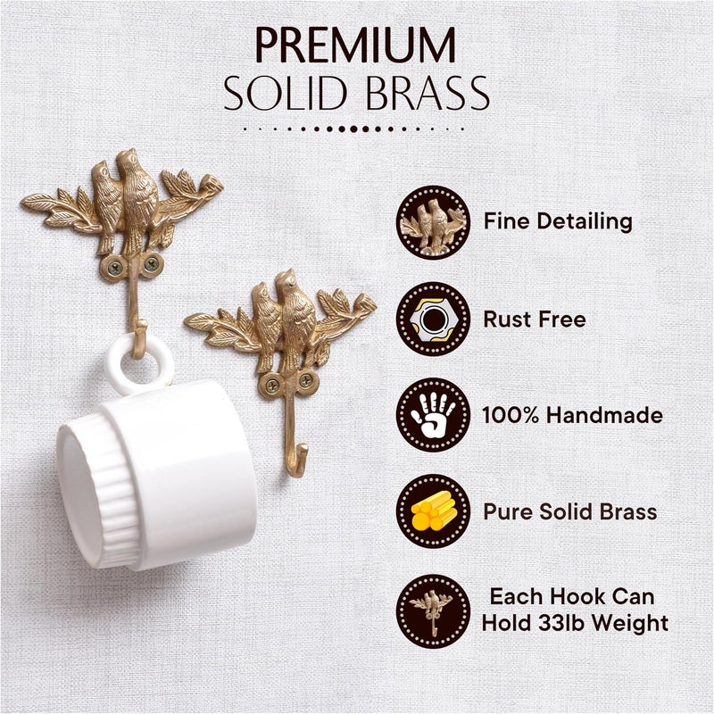 Indian-Shelf 3 Piece Vintage Kids Bird Wall Hooks for Hanging Coats, Bags, Backpack, Purse, Hat Coats Gold Decorative Hooks Brass Key Holder - Image 3