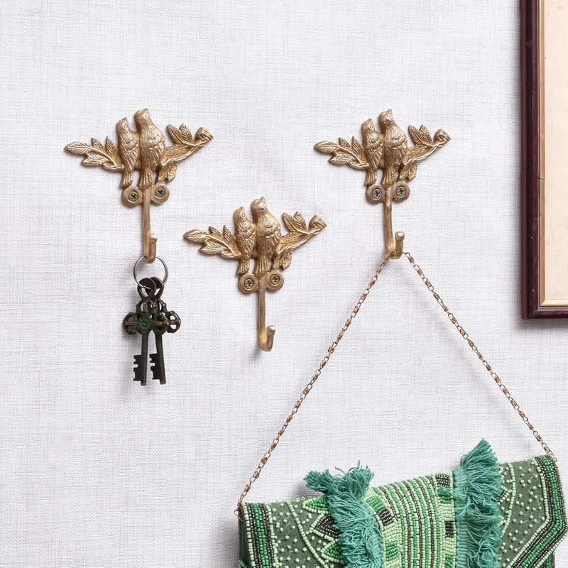 Indian-Shelf 3 Piece Vintage Kids Bird Wall Hooks for Hanging Coats, Bags, Backpack, Purse, Hat Coats Gold Decorative Hooks Brass Key Holder - Image 5