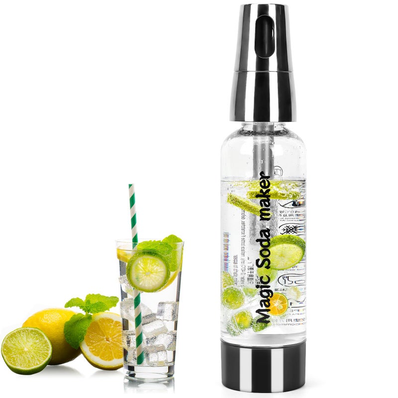 Ulable جهاز صنع المياه الغازية المحمول 1 لتر للسفر لصنع المياه الفوارة في المنزل أو في الهواء الطلق، آلة صنع الصودا لصنع الكوكتيلات أو المشروبات الغازية، خراطيش CO2 8 جرام غير مدرجة