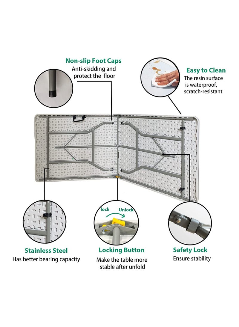 DubaiGallery 6ft Table, Folding Utility Table, Fold-in-Half Portable Plastic Picnic Party Dining Camp Table (White) - Image 2