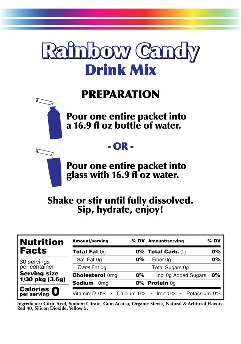 GramZero 2GO Sticks - Rainbow Candy, Zero Calorie Sugar Free Drink Mix, Stevia Sweetened, Great For Nutrition Club Loaded Tea To Go Kits - Image 3