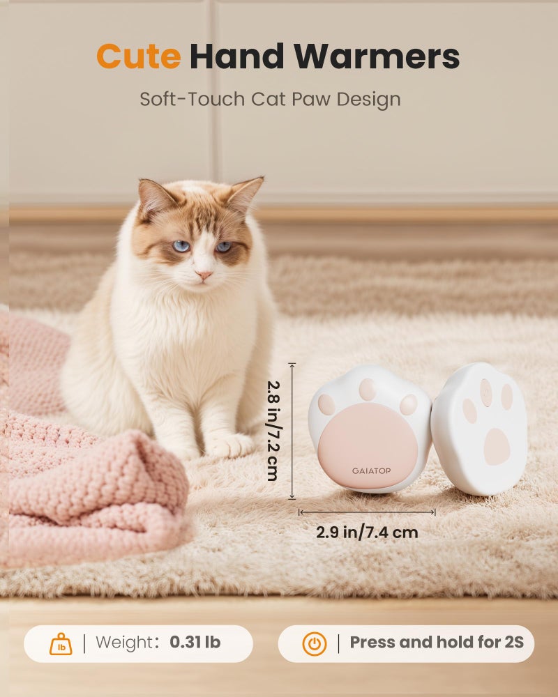 Gaiatop Hand Warmers Rechargeable, 2 Pack Cute Cat Paw Design 3 Levels Magnetic Electric Pocket Heater, Reusable Portable Hot Hands Stocking Stuffers Gifts for Women Men Cat Lover - Image 2