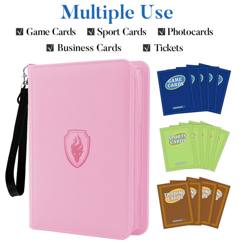Fabmaker Premium 4 Pocket Zip Card Binder, Trading Card Binder for 320 Cards, Portable PU Card Collection Binder, Collector Card Album Folder for Game & Sports Cards (Pink) - Image 3